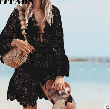 resort style lace v-neck dress, view 2 - MRSLM