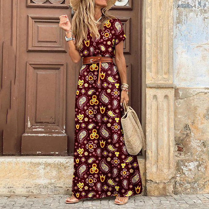 Women's simiya style V-neck floral dress - MRSLM