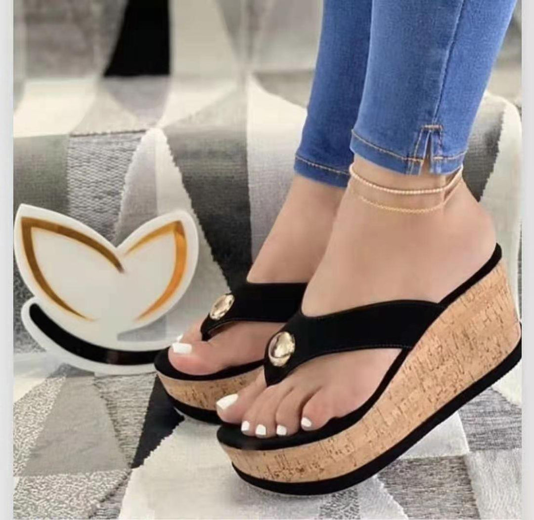 New Women's Slippers Women's Wedge Heel Flat Flip Flop Sandals - MRSLM