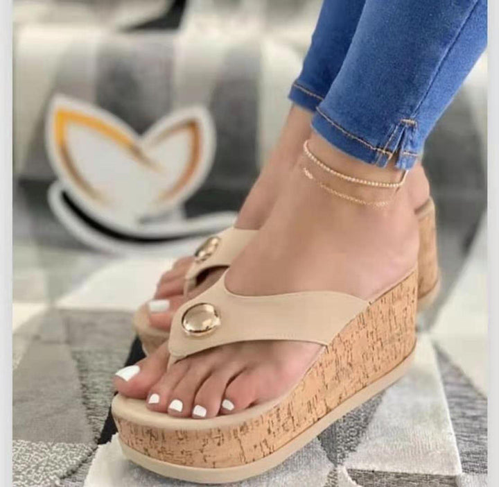 New Women's Slippers Women's Wedge Heel Flat Flip Flop Sandals - MRSLM