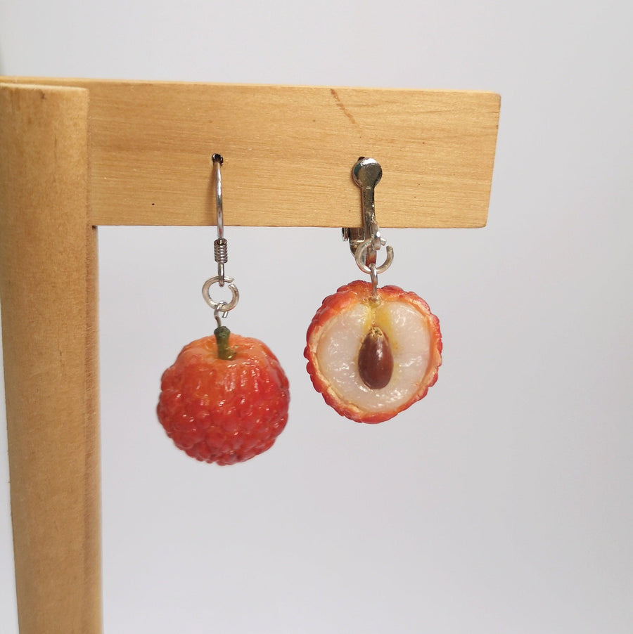 Quinta Original Soft Pottery Hand-made Litchi 925 Silver Earrings Asymmetric Summer Fruit Earrings - MRSLM