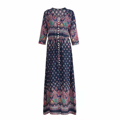 bohemian print long beach dress, view 3 - MRSLM