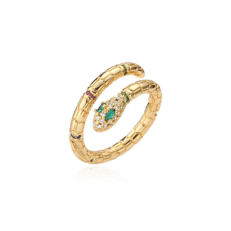 Fashion Gold Color Snake Ring For Women Girl Adjustable Exquisite Shiny Cubic Zirconia Finger Ring Wedding Jewelry Gift - MRSLM