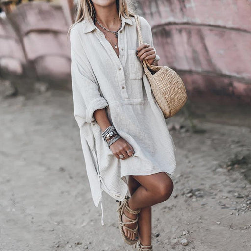 Women's V-neck mid-length dress, view 3 - MRSLM