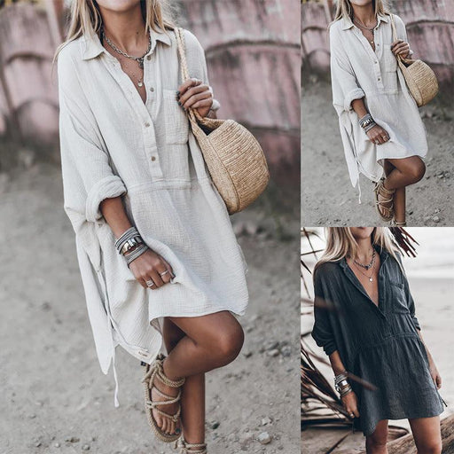 Women's V-neck mid-length dress - MRSLM