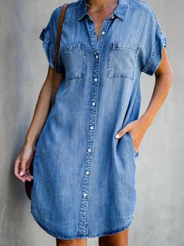 Women's Short Sleeve Slim Denim Midi Dress - MRSLM