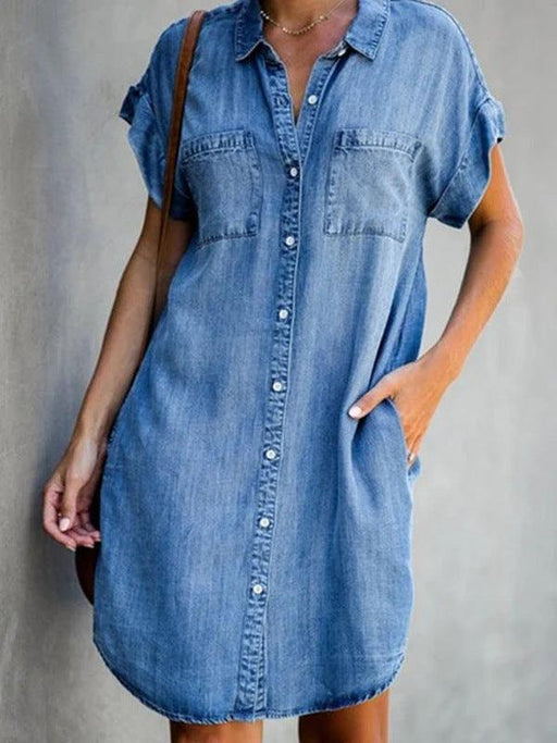 Women's Short Sleeve Slim Denim Midi Dress - MRSLM