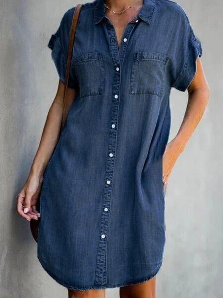 Women's Short Sleeve Slim Denim Midi Dress - MRSLM