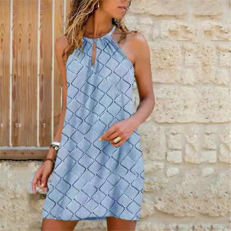 Women's Sexy Sling Hanging Neck Print Dress - MRSLM