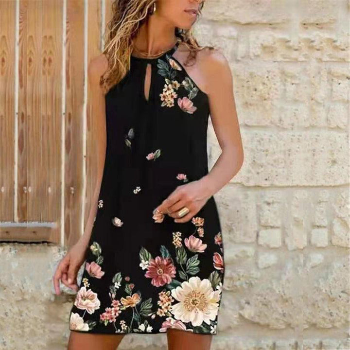 Women's Sexy Sling Hanging Neck Print Dress - MRSLM