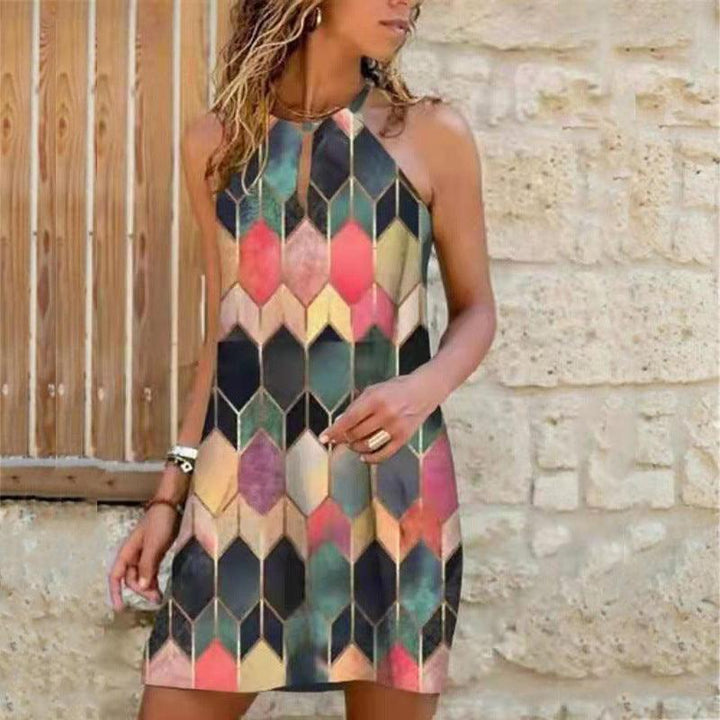 Women's Sexy Sling Hanging Neck Print Dress - MRSLM