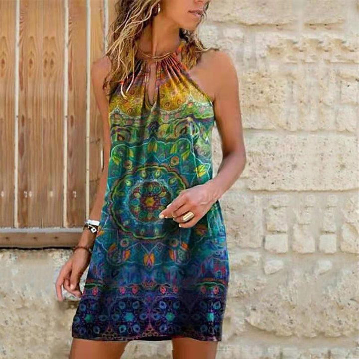 Women's Sexy Sling Hanging Neck Print Dress - MRSLM