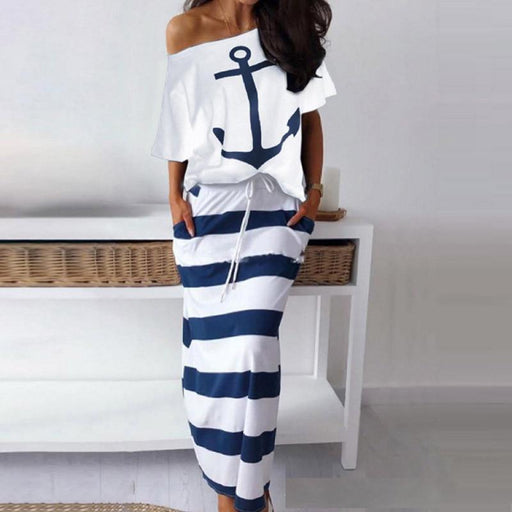 navy print short sleeve swing dress - MRSLM