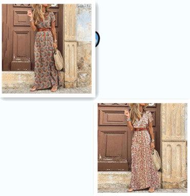 Women's simiya style V-neck floral dress - MRSLM