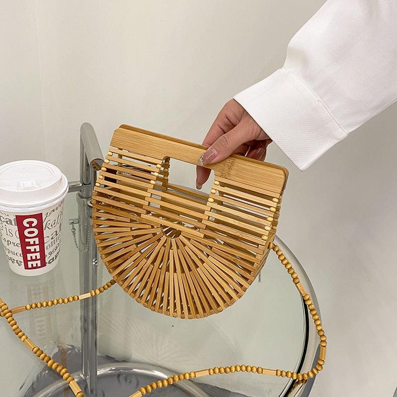 hollow woven bamboo round bag, view 5 - MRSLM