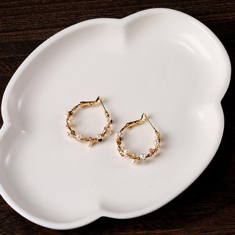 pearl winding small circle earrings, view 2 - MRSLM