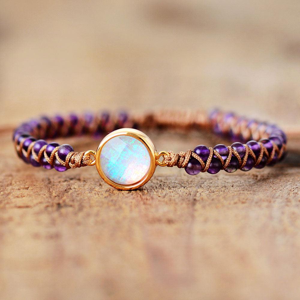 Stone Wrap Bracelets Femme Amethysts Opal String Braided Yoga Friendship Bracelet Bangle Bohemian Jewellery - MRSLM