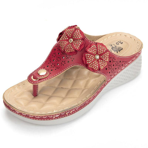 Women's flat bottom cowhide flip flops, view 2 - MRSLM