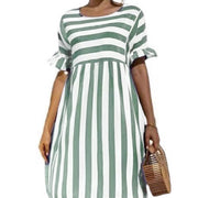 Ruffled striped loose dress with pocket, view 2 - MRSLM