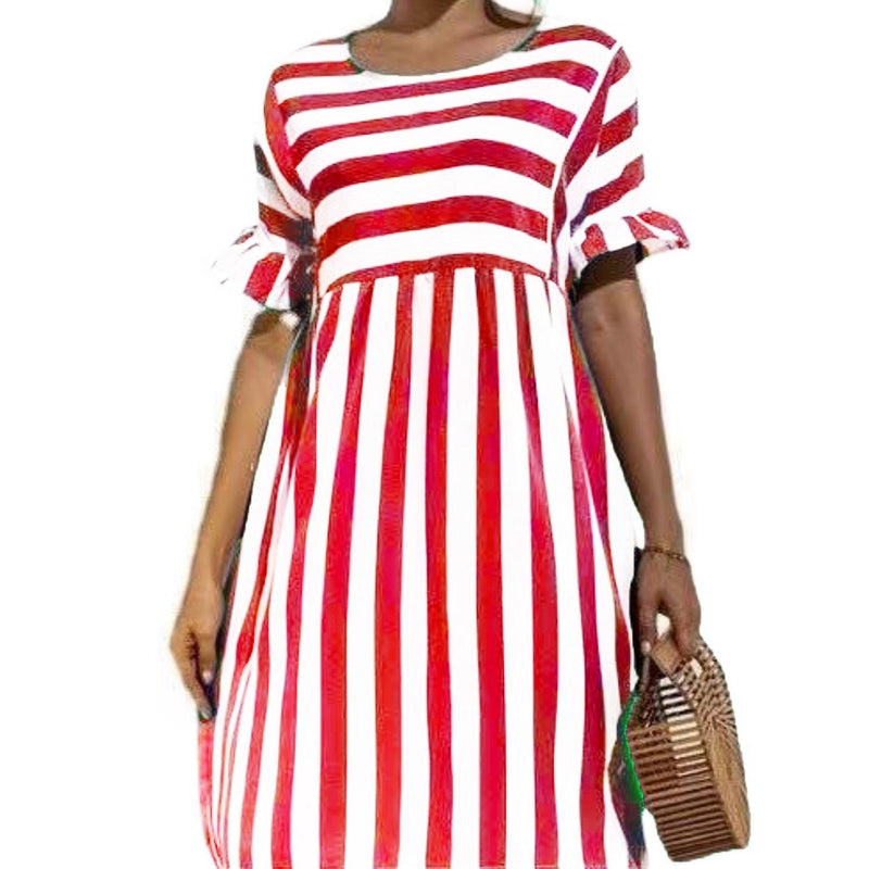 Ruffled striped loose dress with pocket, view 6 - MRSLM
