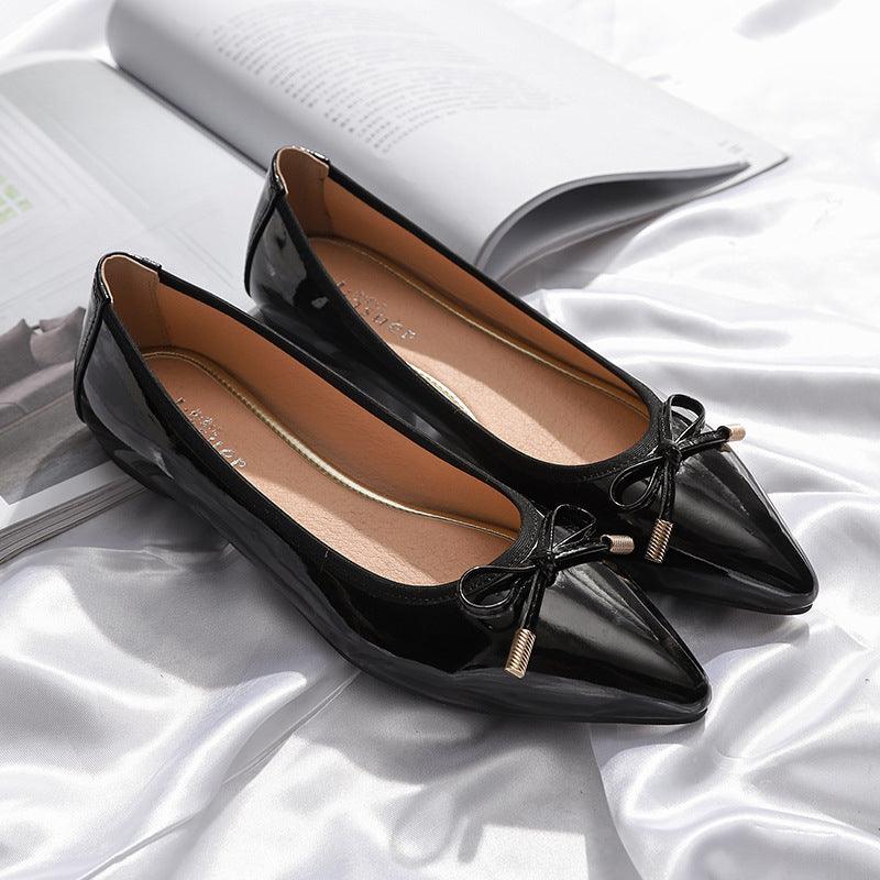 Womens Flats Shoes Pointed Toe Patent Leather Butterfly-knot - MRSLM