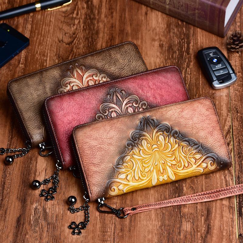Long retro leather clutch bag for women - MRSLM