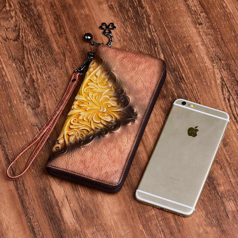 Long retro leather clutch bag for women, view 6 - MRSLM