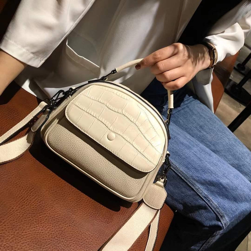 portable leather shell shoulder bag, view 4 - MRSLM