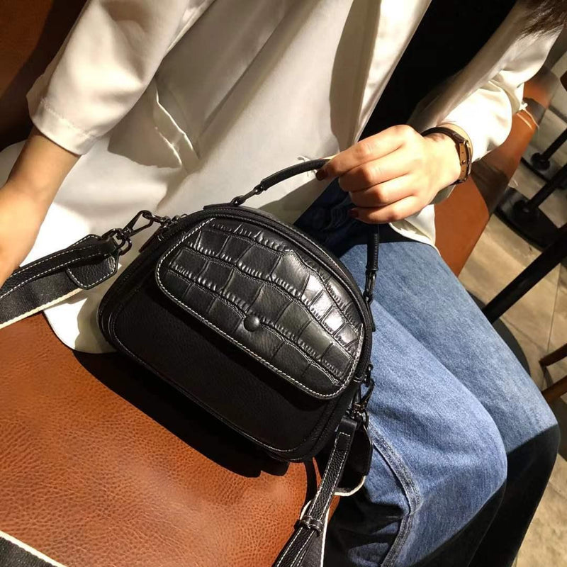 portable leather shell shoulder bag, view 3 - MRSLM