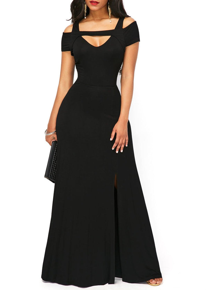 V-neck, off-the-shoulder slit, form-fitting dress - MRSLM