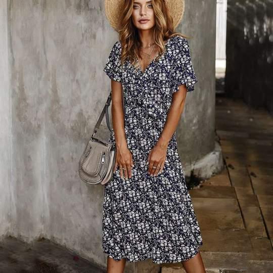Spring and summer floral short-sleeved dress - MRSLM