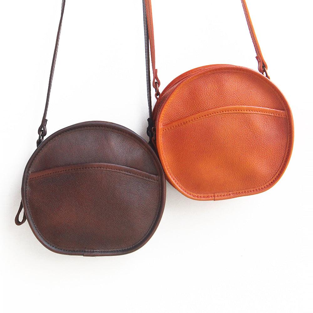 Retro Vegetable Tanned Leather Bag Round Diagonal - MRSLM