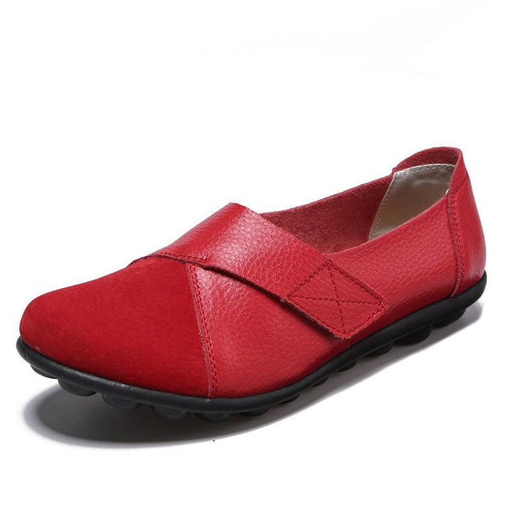 Single Shoes Suede Leather Stitching Peas Shoes Large Size Foreign Trade Cross-Border Mother Shoes Velcro - MRSLM