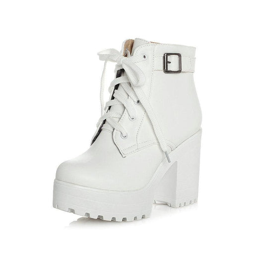 women's lace-up high-heeled thick heel boots, view 4 - MRSLM