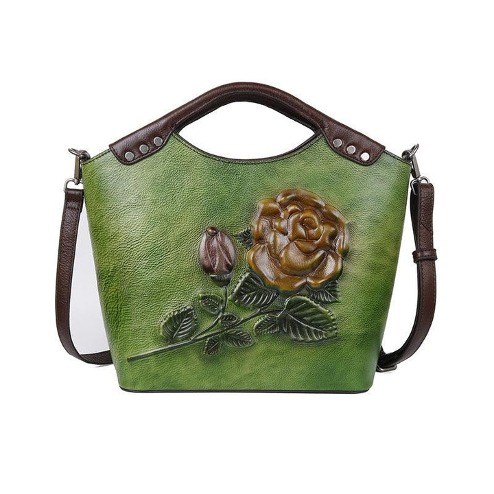 New Three-dimensional Embossed Rose Flower Head Layer Cowhide Handbags - MRSLM