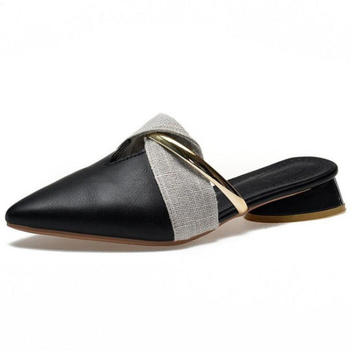 women's pointed thick heel mule slippers - MRSLM