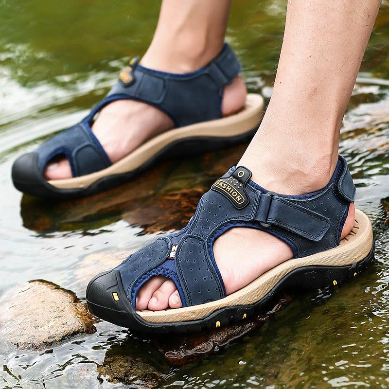 anti-slip cowhide beach sandals, view 3 - MRSLM