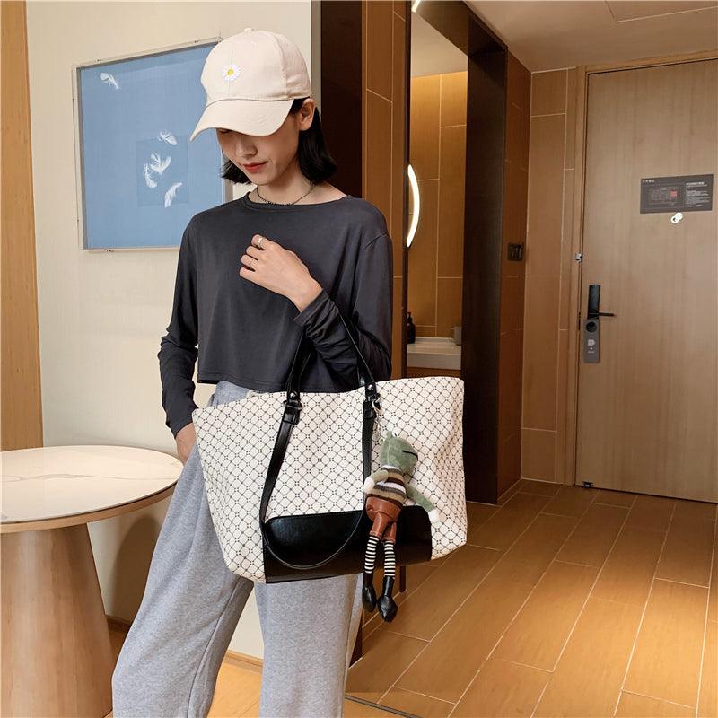 Large summer canvas shoulder tote bag, view 6 - MRSLM