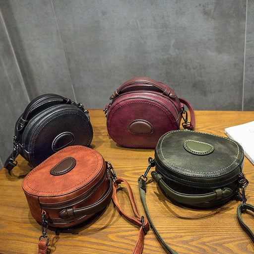 retro small round cowhide bag - MRSLM