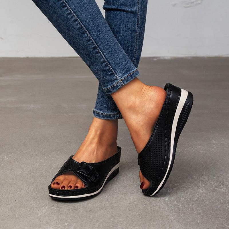 Women Wear Casual Fashion Sandals And Slippers With Thick-soled Slope Heel - MRSLM