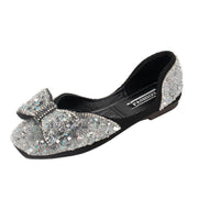 women's square toe rhinestone bow flats, view 4 - MRSLM
