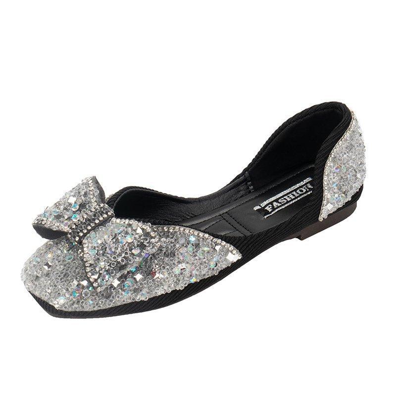 women's square toe rhinestone bow flats, view 4 - MRSLM