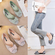 women's square toe rhinestone bow flats - MRSLM