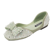 women's square toe rhinestone bow flats, view 2 - MRSLM
