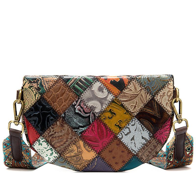 leather ethnic stitching crossbody bag, view 5 - MRSLM