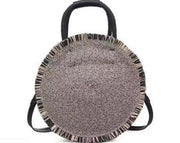 Straw woven round fringe beach bag, view 8 - MRSLM