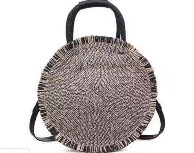 Straw woven round fringe beach bag, view 8 - MRSLM