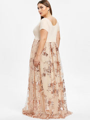 large size collar short sleeve flower sequins, view 7 - MRSLM