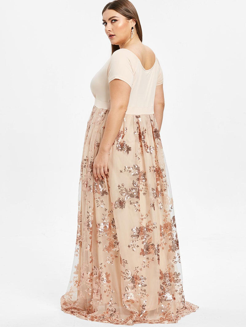 large size collar short sleeve flower sequins, view 7 - MRSLM