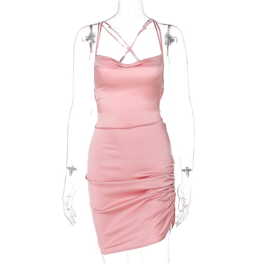 Women's sleeveless satin dress, view 5 - MRSLM
